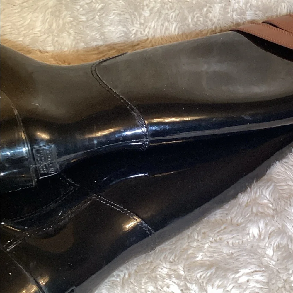 Coach Talia Black and Brown rubber Women's rain Boots size 8